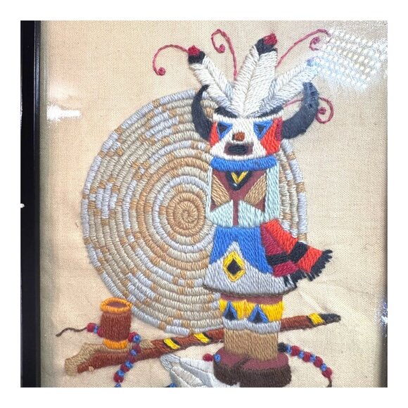 Vintage Native American Kachina Stitchery Wall Art Hopi Basket Weaving Handmade - Picture 7 of 8
